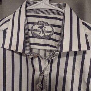Mens Bugatchi white and black striped shirt new with tags Xl